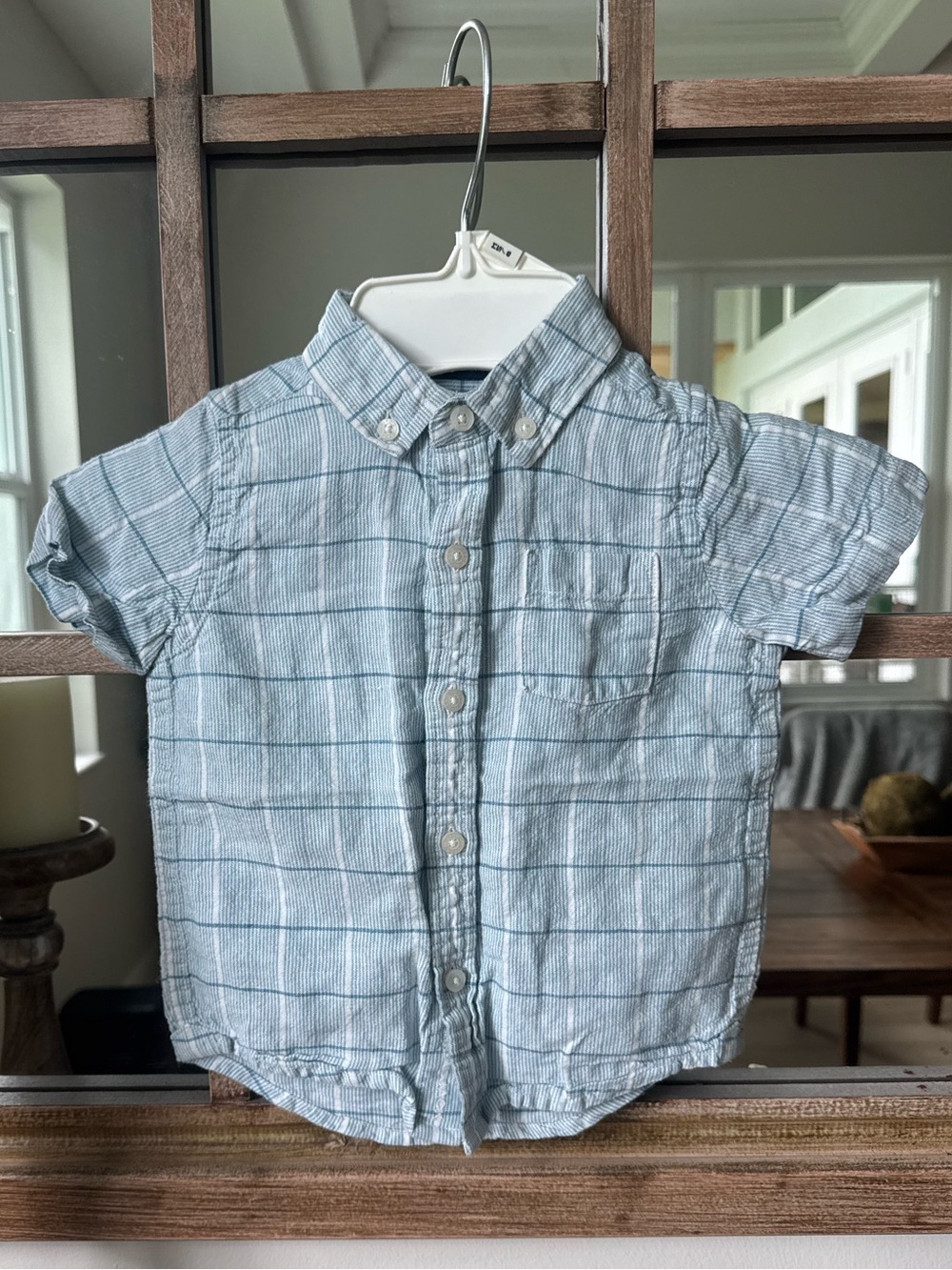 Janie and Jack Light Blue Plaid Short-Sleeve Button-Down Shirt